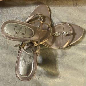 Champagne colored satin fabric heels